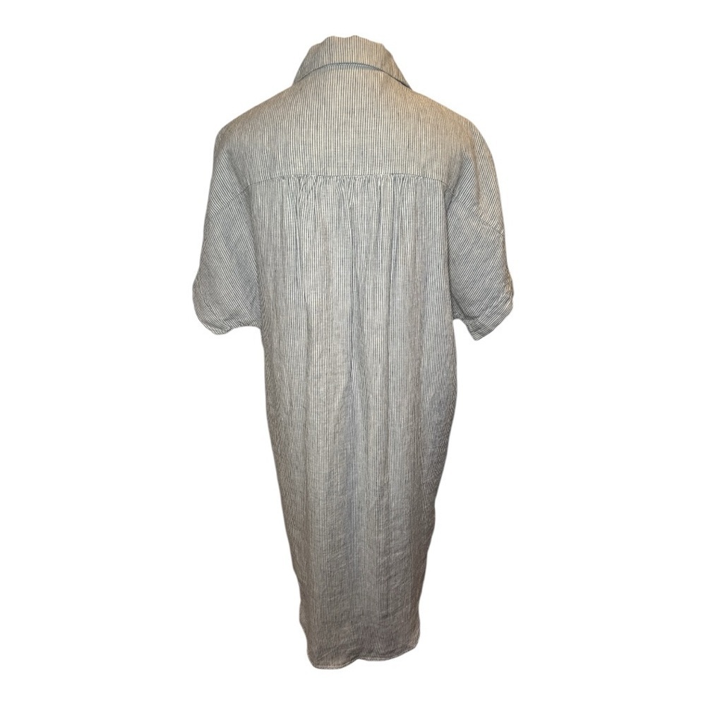 Tahari Railroad Striped Linen ShirtDress Sz L Nautical Blue White Coastal Beach - Picture 6 of 13